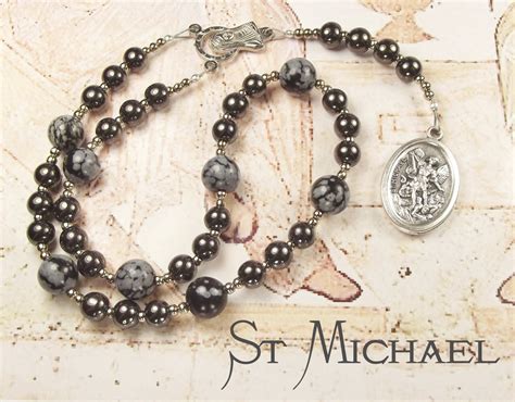 St MICHAEL CHAPLET with Haematite and Snowflake Obsidian beads