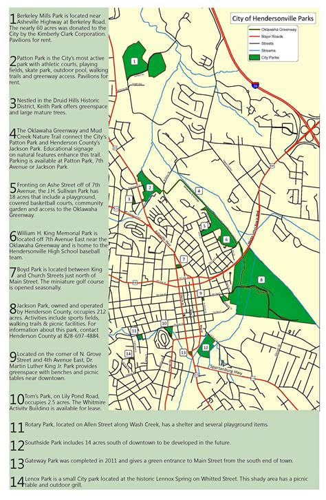 Parks & Facilities Map - City of Hendersonville, NC | Map, City maps, Park