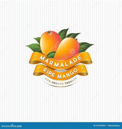 Package Design for Mango Marmalade. Label with Ripe Mangos, Leaves and ...