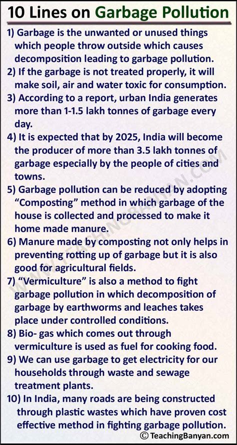 10 Lines on Garbage Pollution for Children and Students of Class 1, 2, 3, 4, 5, 6