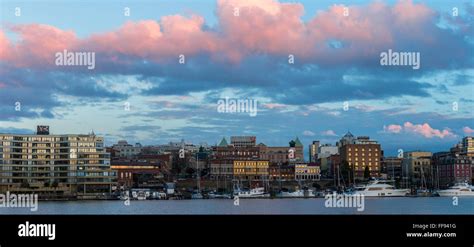 Victoria city skyline with sunset clouds in evening-Victoria, British ...