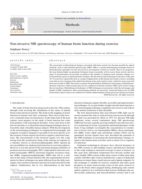 (PDF) Non-invasive NIR spectroscopy of human brain function during exercise