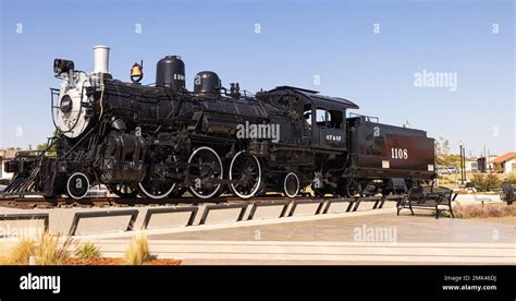 Ardmore, Oklahoma, USA - October 19, 2022: Steam Engine display at the Amtrak Train Station ...