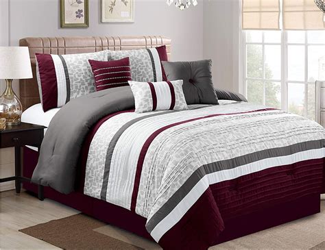 HGMart Bedding Comforter Set 7 Piece Luxury Striped Microfiber Bedding Sets - Oversized Bedroom ...