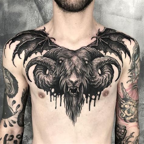 MATTEO MALDENTI | Tattoo goat, Satanic tattoos, Cool chest tattoos