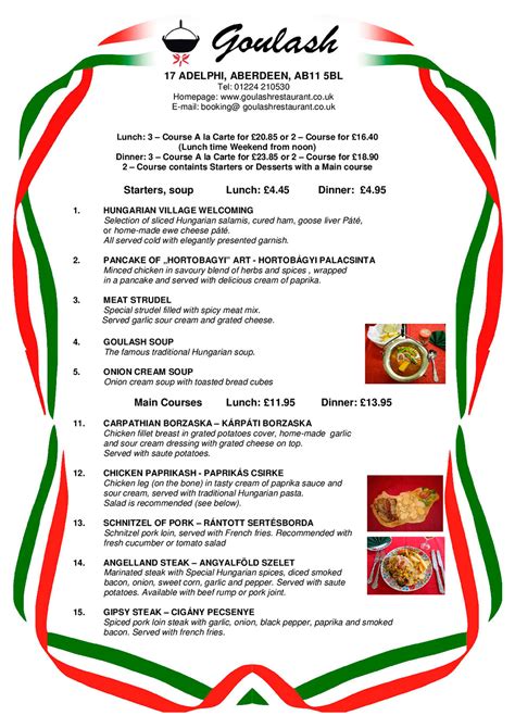 Menu page - Goulash - Hungarian Restaurant