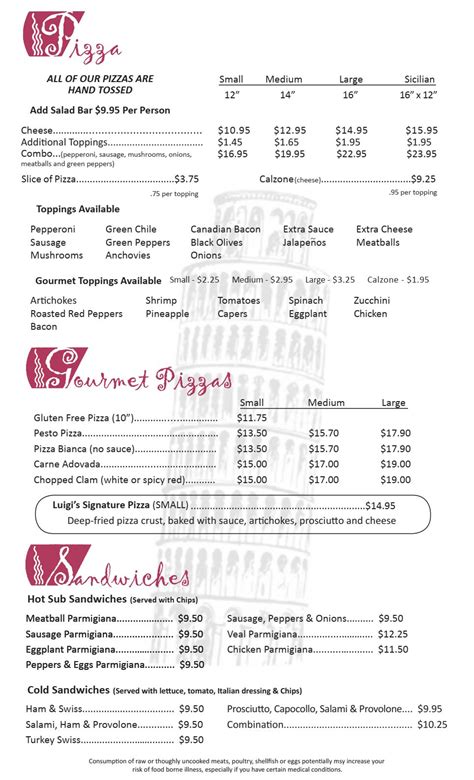 Menu – Luigi's Restaurant & Pizzeria Albuquerque