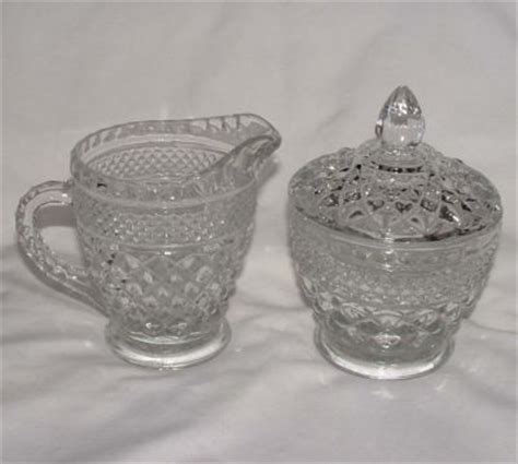 Vintage Glass Sugar Bowl & Milk Creamer Cut Diamond Glass -- Antique Price Guide Details Page