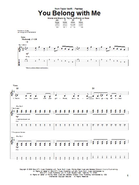 You Belong With Me Taylor Swift Guitar Chord Chart