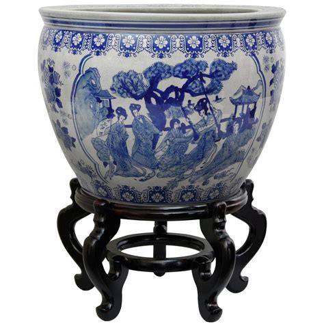 Oriental Furniture 14 in. Ladies Blue and White Porcelain Fishbowl-BW-14FISH-BWLD - The Home Depot