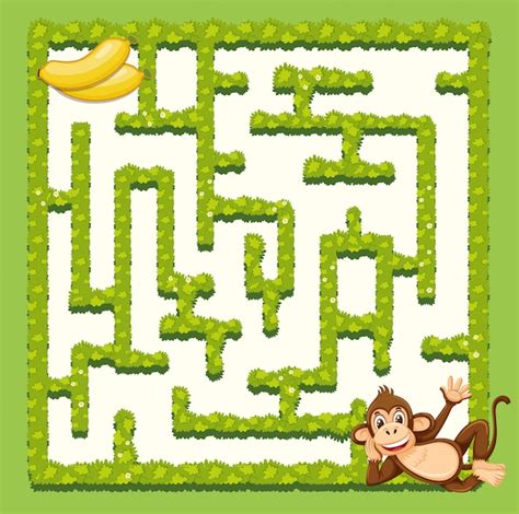 Premium Vector | Monkey maze puzzle game template