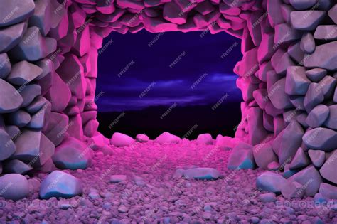 Premium AI Image | Fantasy landscape with stone entrance to the cave