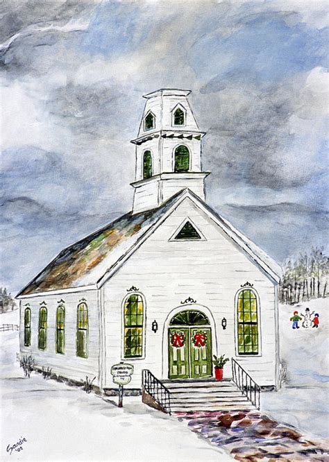 Church In Winter Painting by Sandie Keyser