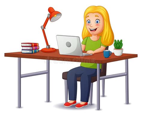 Working On Computer Cartoon Stock Illustration - Illustration of ...