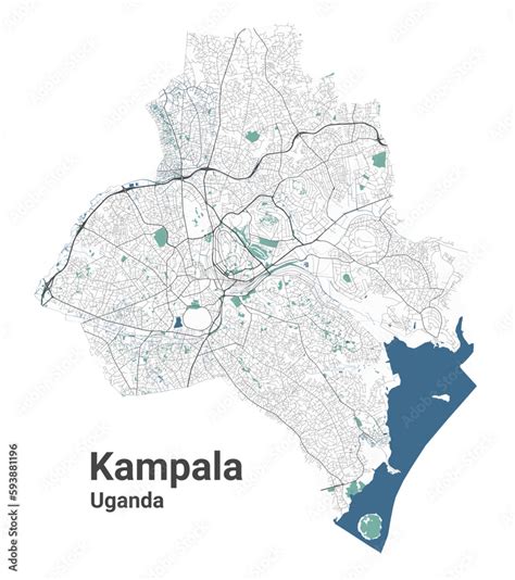 Kampala map, capital city of Uganda. Municipal administrative area map ...