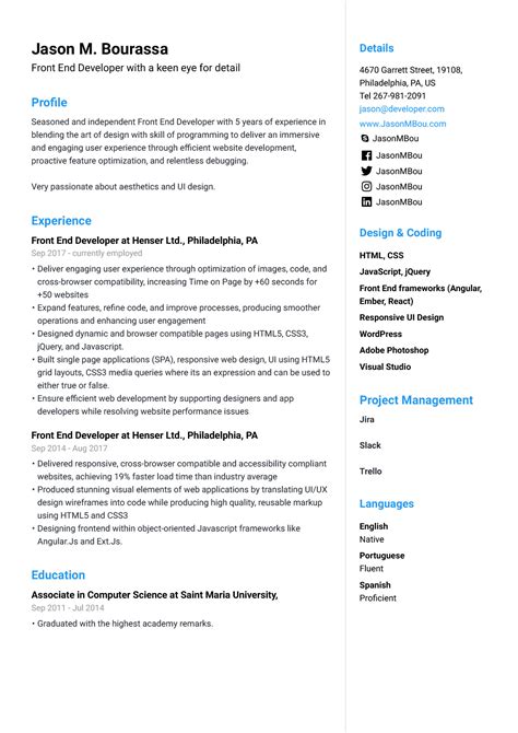 Front End Developer Resume [Guide & Examples] - Jofibo