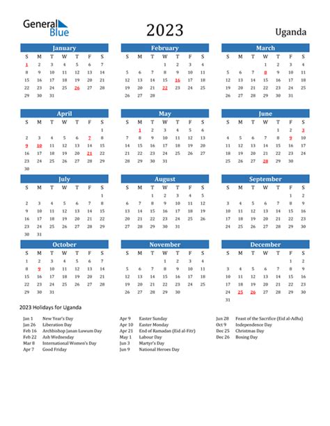 2023 Uganda Calendar with Holidays