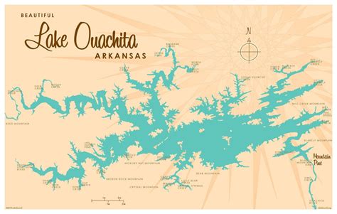 Lake Ouachita Arkansas Map Vintage-Style Art Print by Lakebound (12" x 18"). - Walmart.com ...