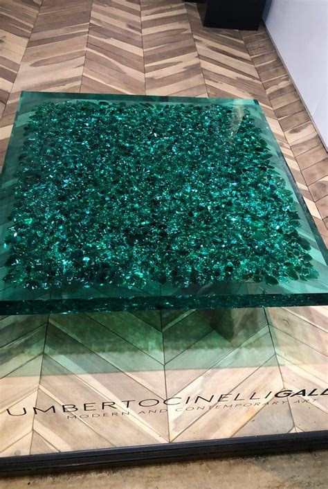 Seafoam Green Lucite and Murano Glass Coffee Table on Brass Base "Riflessioni" For Sale at 1stDibs