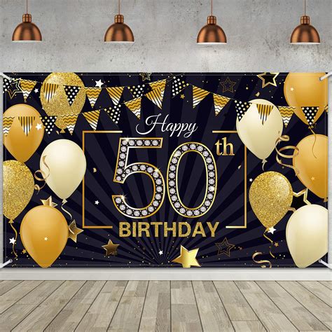 Buy Happy 50th Birthday Backdrop Large Fabric Black Gold 50th ...