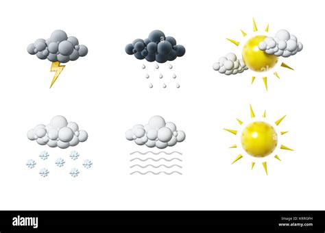 Weather symbols isolated on white background. 3D illustration Stock ...