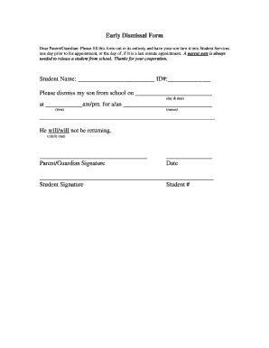 Early Release Form - Fill Online, Printable, Fillable, Blank | pdfFiller