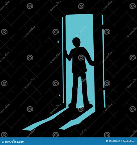 Black Blue Silhouette of Person Opening Door Stock Illustration - Illustration of dream, light ...