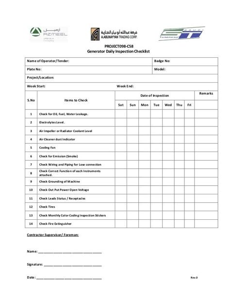 Generator Checklist Template Seven Generator Checklist Template Tips ...