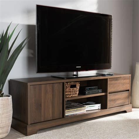 Baxton Studio Burnwood Modern and Contemporary Walnut Brown Finished Wood TV Stand-Color:Brown ...