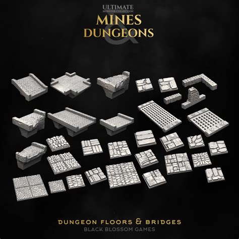 3D Printable Dungeon Floor Tiles & Bridges :: Black Blossom Games by ...