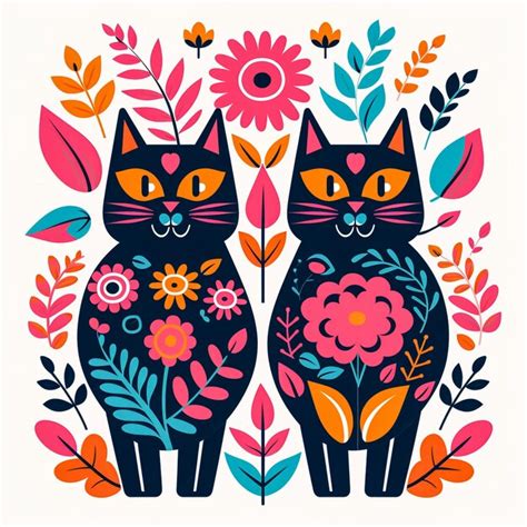 Premium AI Image | Cute colorful set of hand drawn cats with twigs ...