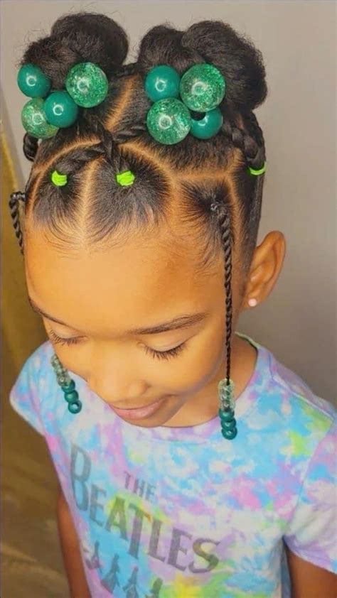 Hairstyle•ponytail•girl•natural•curly•baby•hair•cute•toddler•braids•school•daycare•beads•green ...