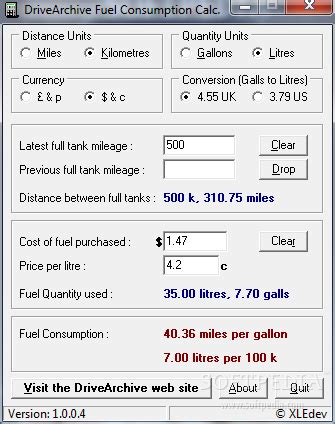 DriveArchive Fuel Consumption Calculator 1.0.0.4 - Download, Screenshots