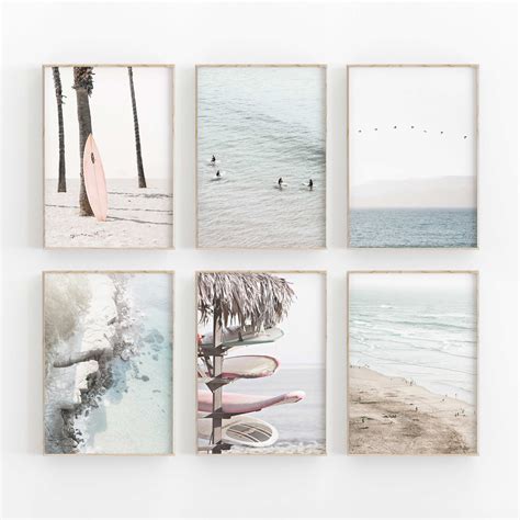 Beach Wall Art Set of 6 Gallery Surf Wall Art Coastal Set | Etsy