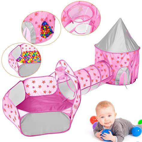 iMounTEK Pink 3 in 1 Child Crawl Tunnel Tent Kids Play Pop-up Kids Tent with Storage Bag ...