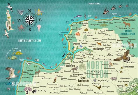 Illustrated Map of North Devon - Etsy UK