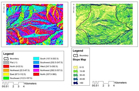 Slope direction map of the area (left), and slope gradient map (in... | Download Scientific Diagram