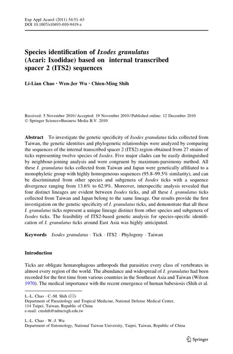 (PDF) Species identification of Ixodes granulatus (Acari: Ixodidae ...