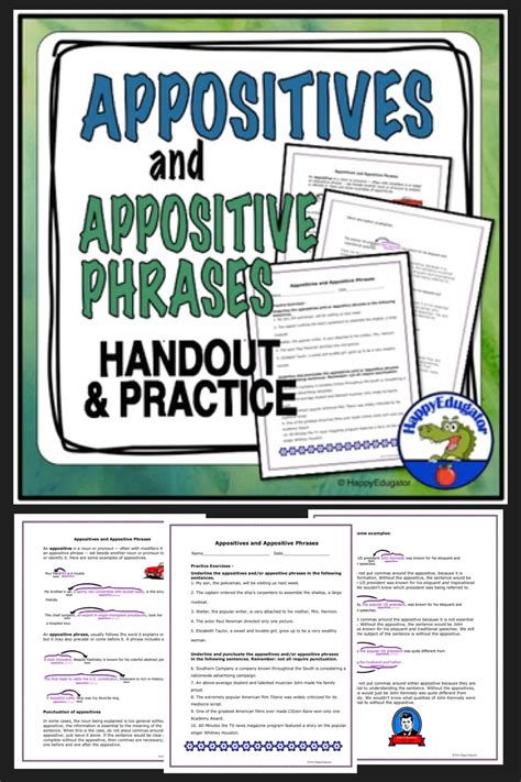 Appositives and Appositive Phrases Handout, Worksheets and Easel ...