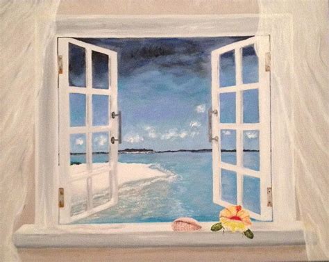 Beach Window Painting by Lorraine Adams