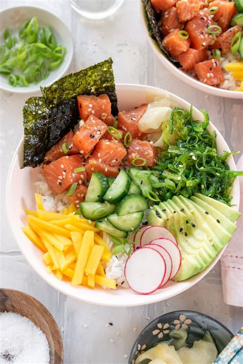 Salmon Poke Bowls (with easy poke bowl sauce)