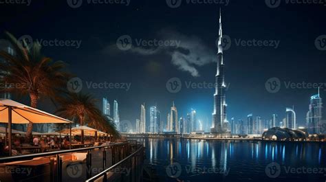 Night view of The Burj Khalifa. Generative AI 32977219 Stock Photo at ...