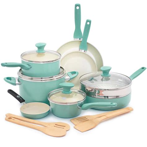 GreenPan Rio Collection Ceramic Nonstick Cookware Set - Turquoise ...