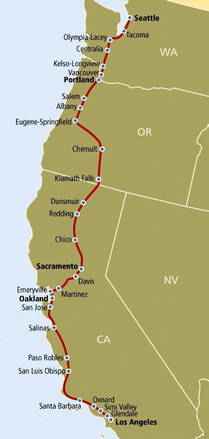 Coast Starlight route | Maps of Train Routes | Amtrak train travel, Train vacations, Coast ...