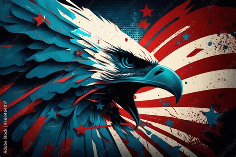 usa american flag creative patriotic background with bald eagle design ...