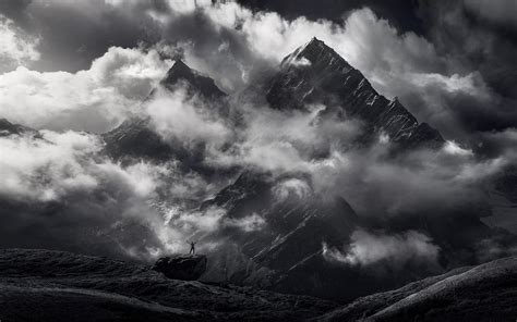 nature, Landscape, Monochrome, Mountain, Himalayas, Clouds, Snowy Peak ...