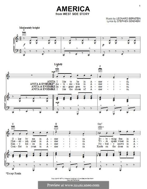 America (from West Side Story) by L. Bernstein - sheet music on MusicaNeo