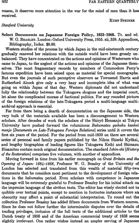 Select Documents on Japanese Foreign Policy, 1853–1868. Tr. and ed. W ...