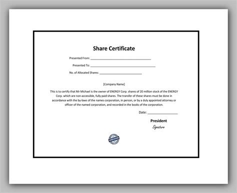 43 Free Share Certificate Template - RedlineSP