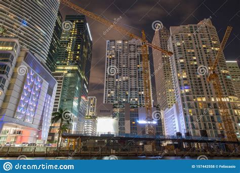 Night Photo of Downtown Miami Skyscrapers and Construction Site Editorial Stock Photo - Image of ...